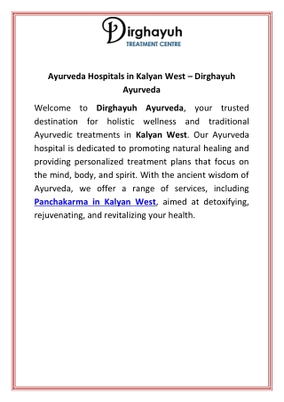 Ayurveda Hospitals in Kalyan West  Dirghayuh Ayurveda