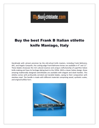 Buy the best Frank B Italian stiletto knife Maniago, Italy