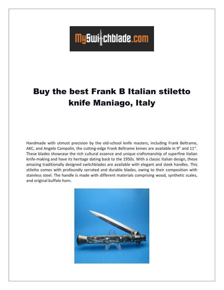 buy the best frank b italian stiletto knife