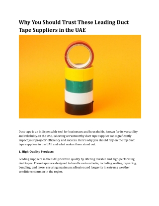 Why You Should Trust These Leading Duct Tape Suppliers in the UAE