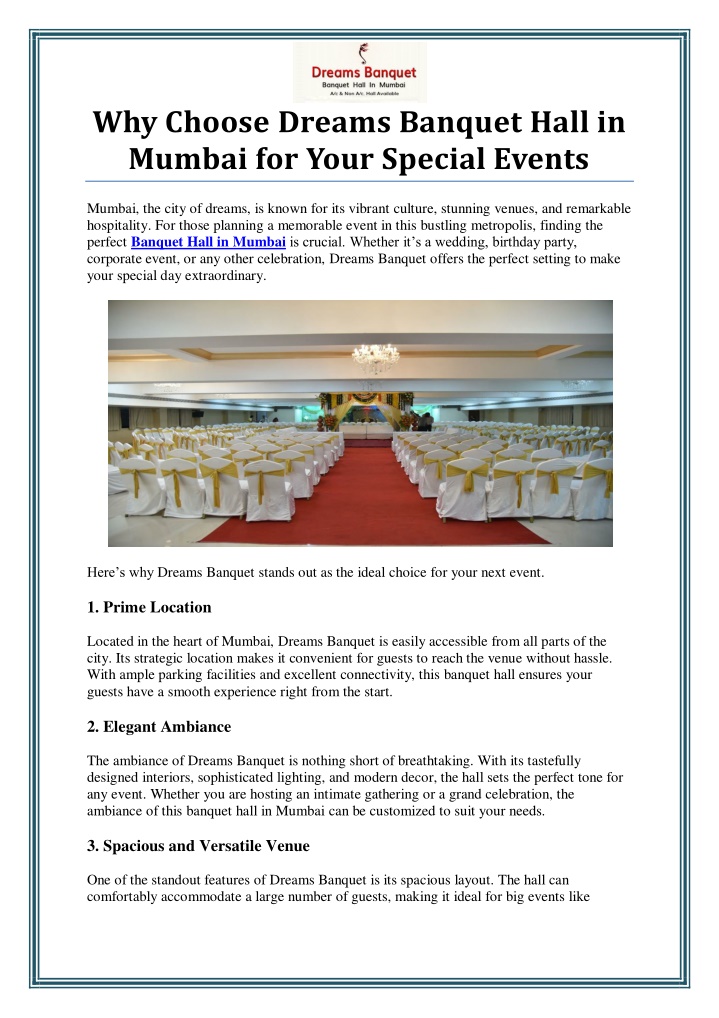 why choose dreams banquet hall in mumbai for your