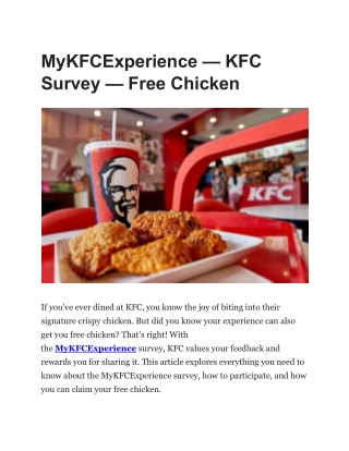 MyKFCExperience – KFC Survey– Free Chicken