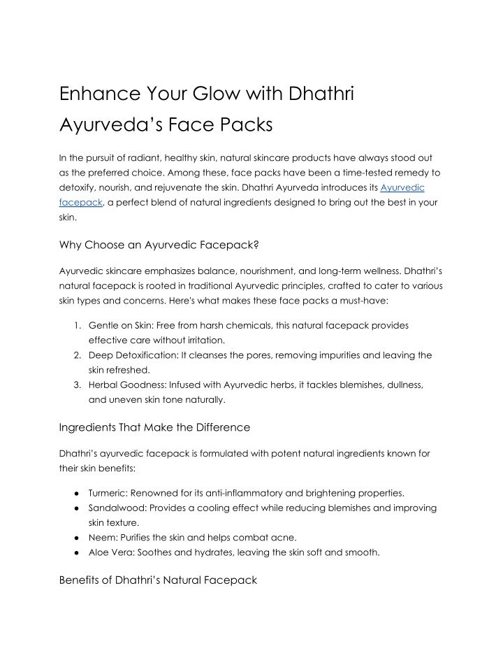 enhance your glow with dhathri ayurveda s face