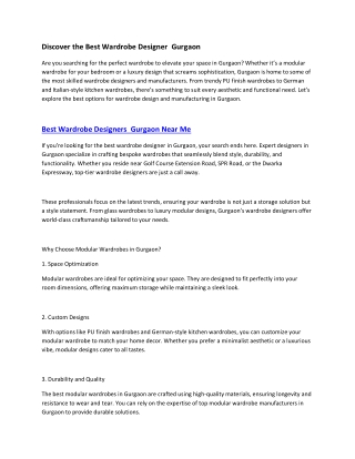 Discover the Best Wardrobe Designer  Gurgaon