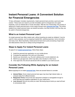 Instant Personal Loans: A Convenient Solution for Financial Emergencies