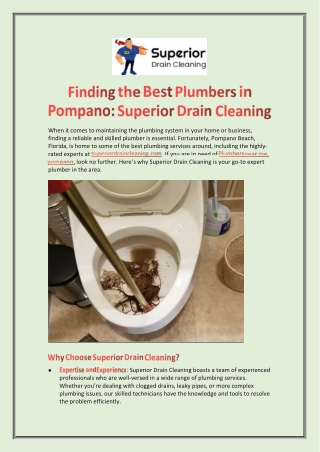 Finding the Best Plumbers in Pompano Superior Drain Cleaning