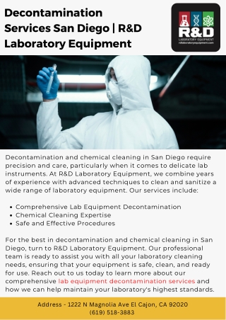 Decontamination Services San Diego | R&D Laboratory Equipment