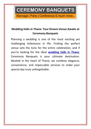 Wedding Halls in Thane Your Dream Venue Awaits at Ceremony Banquets