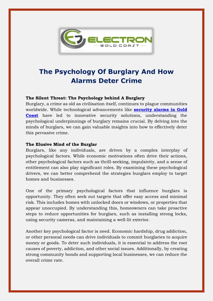 the psychology of burglary and how alarms deter