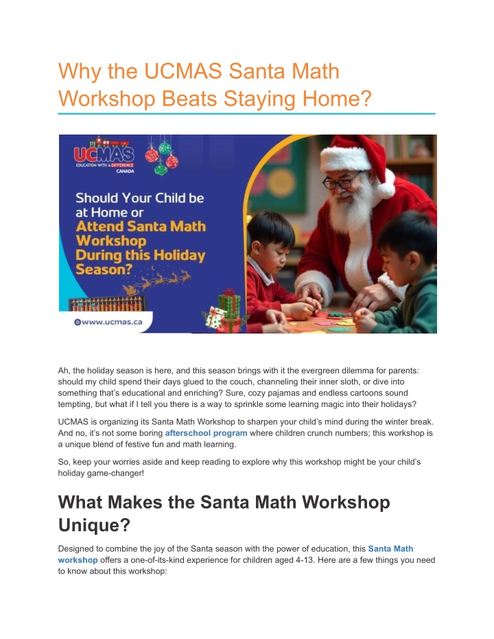 why the ucmas santa math workshop beats staying