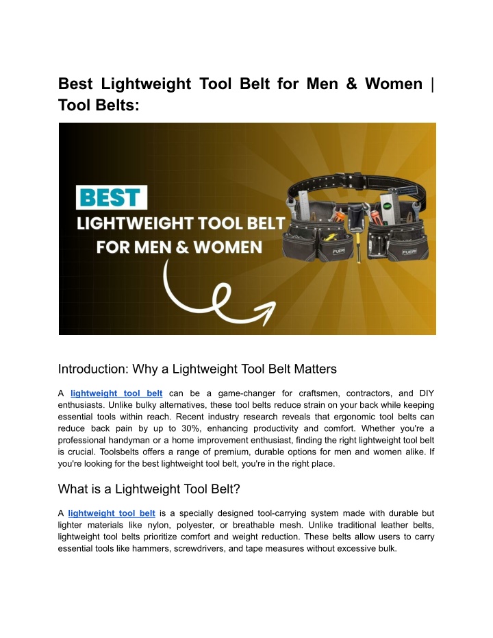 best lightweight tool belt for men women tool