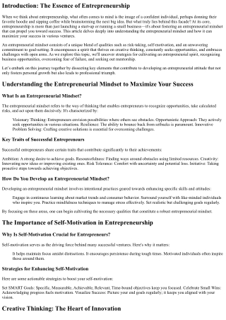 **Understanding the Entrepreneurial Mindset to Maximize Your Success**