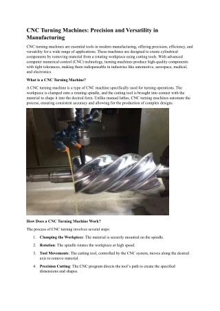 CNC Turning Machines Precision and Versatility in Manufacturing