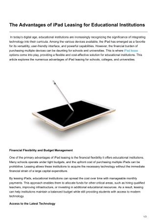 The Advantages of iPad Leasing for Educational Institutions