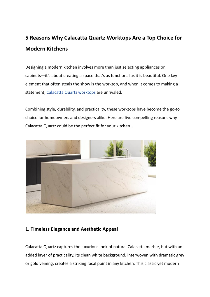 5 reasons why calacatta quartz worktops