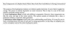 Key Components of a Hydro Power Plant