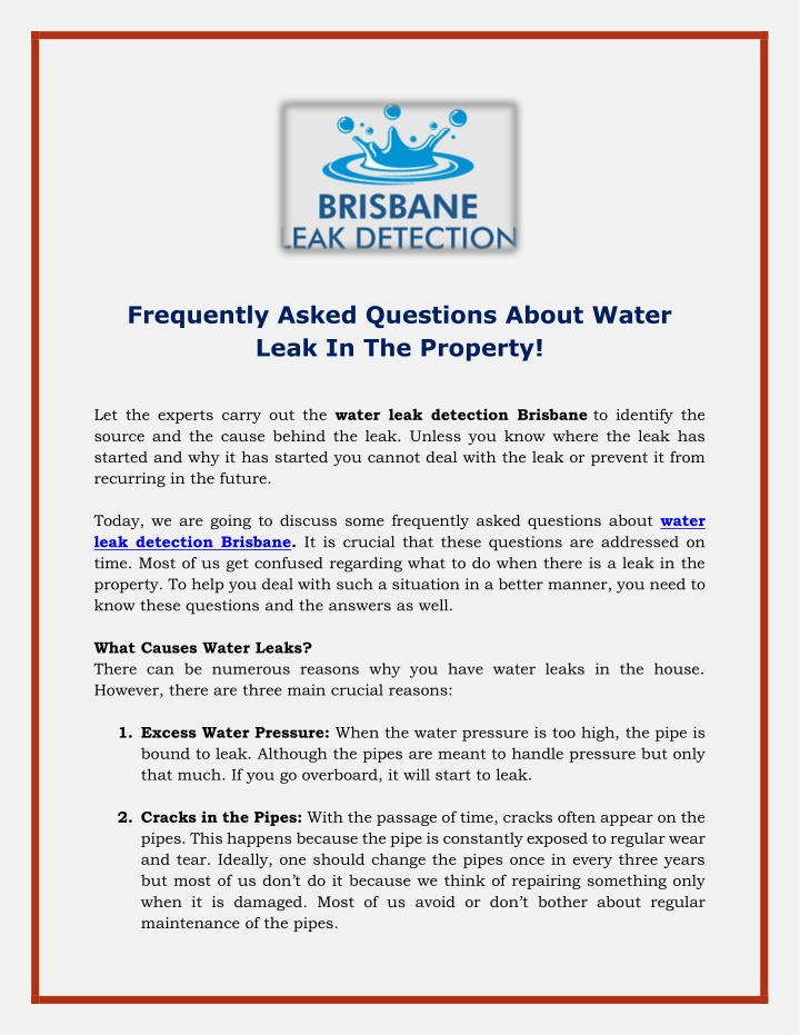 frequently asked questions about water leak