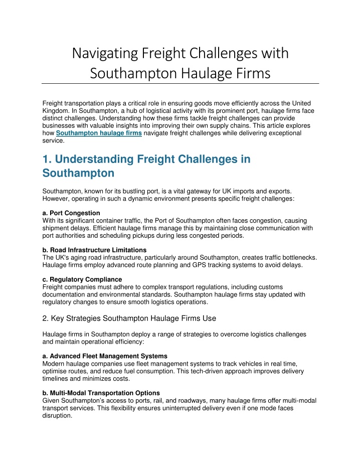 navigating freight challenges with southampton