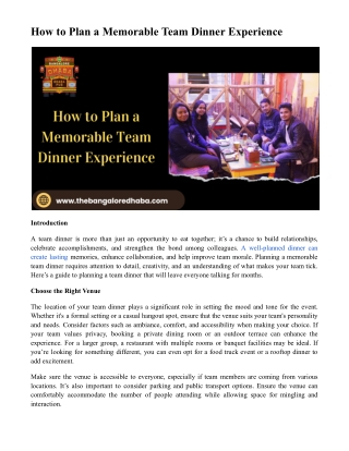 How to Plan a Memorable Team Dinner Experience