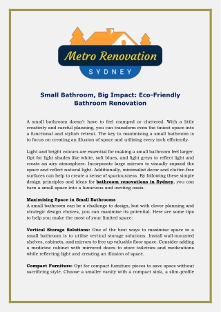 Small Bathroom, Big Impact- Eco-Friendly Bathroom Renovation