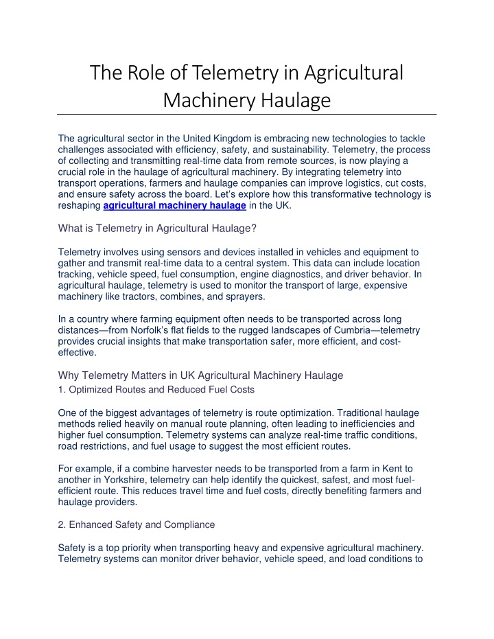 the role of telemetry in agricultural machinery