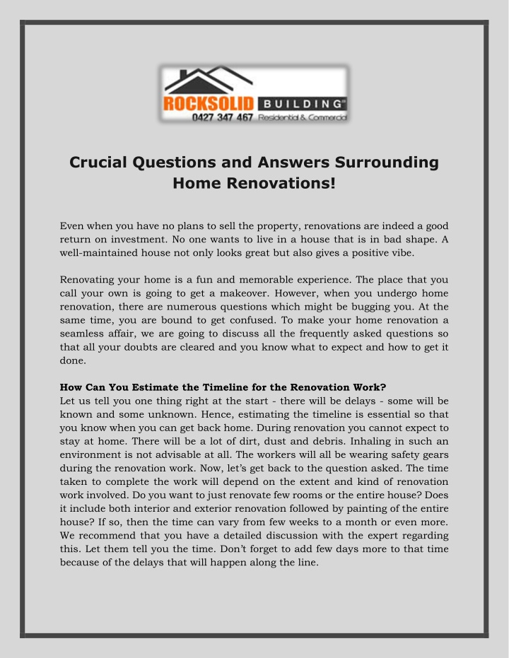 crucial questions and answers surrounding home