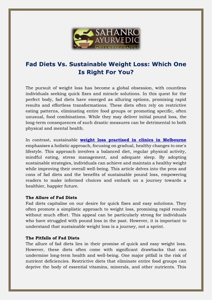 fad diets vs sustainable weight loss which