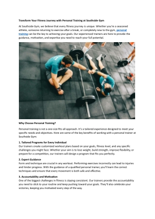 Transform Your Fitness Journey with Personal Training at Southside Gym