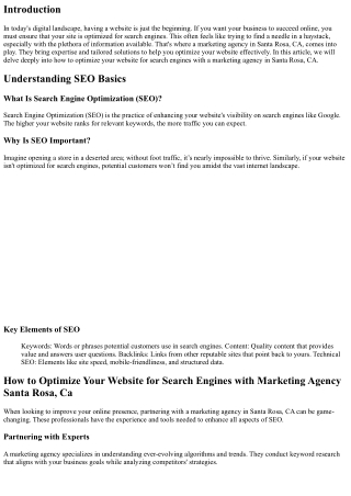 How to Optimize Your Website for Search Engines with Marketing Agency Santa Rosa