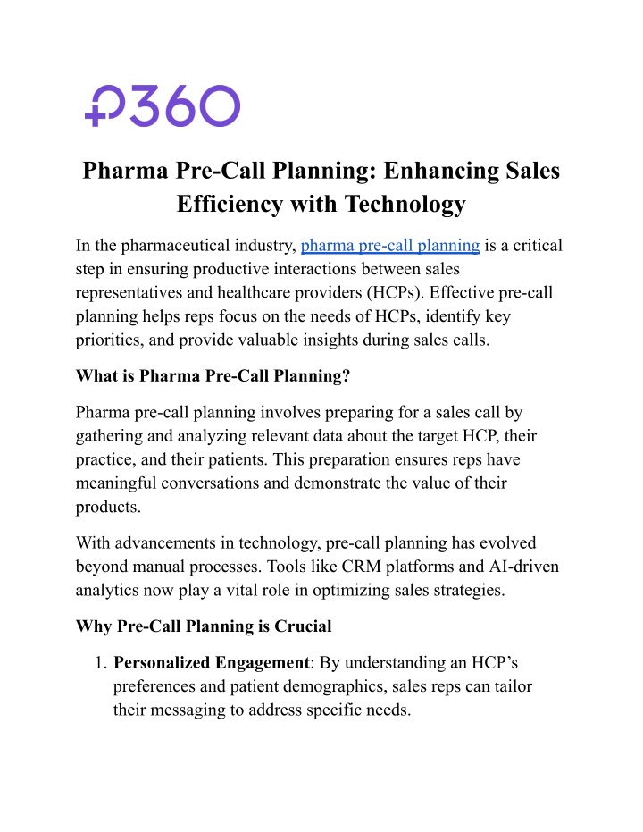 pharma pre call planning enhancing sales