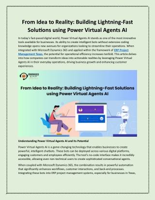 From Idea to Reality Building Lightning-Fast Solutions using Power Virtual Agents AI-Managed ERP Services Texas