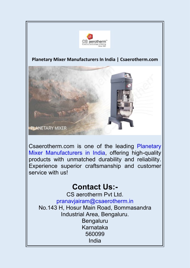 planetary mixer manufacturers in india