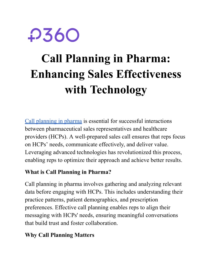 call planning in pharma enhancing sales