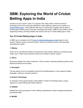 SBM_ Exploring the World of Cricket Betting Apps in India