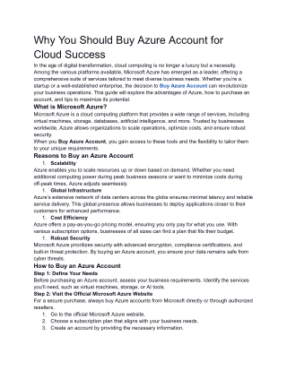 Why You Should Buy Azure Account for Cloud Success
