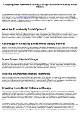 Accepting Eco-Friendly Farewells: Discovering Chicago's Green Interment Options