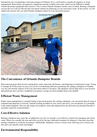 Why Do You Need Orlando Dumpster Rentals for Your Renovation Project?