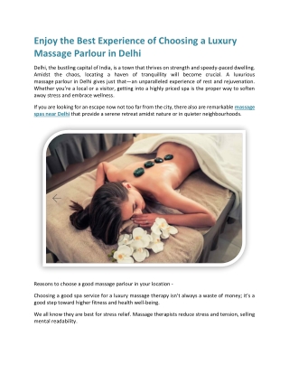 Enjoy the Best Experience of Choosing a Luxury Massage Parlour in Delhi