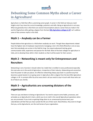 Debunking Some Common Myths about a Career in Agriculture!