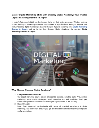 Master Digital Marketing Skills with Dheeray Digital Academy_ Your Trusted Digital Marketing Institute in Jaipur