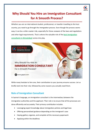 Why Should You Hire an Immigration Consultant for A Smooth Process