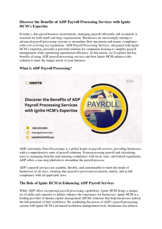Discover the Benefits of ADP Payroll Processing Services with Ignite HCM’s Expertise