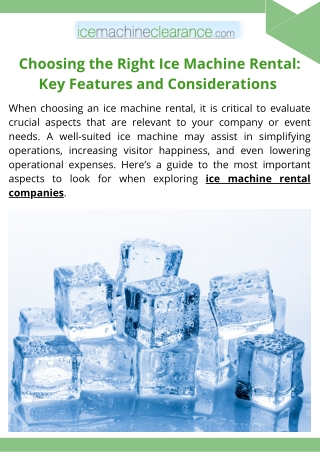 Choosing the Right Ice Machine Renta - Key Features and Considerations