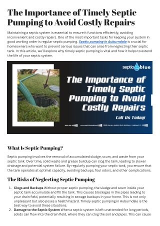 The Importance of Timely Septic Pumping to Avoid Costly Repairs