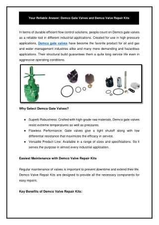 Your Reliable Answer: Demco Gate Valves and Demco Valve Repair Kits