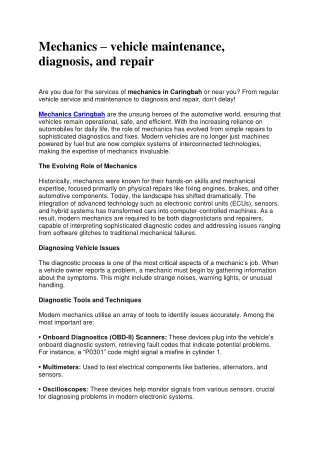 Mechanics – vehicle maintenance, diagnosis, and repair