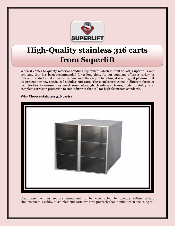 high quality stainless 316 carts from superlift