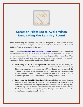 Common Mistakes to Avoid When Renovating the Laundry Room