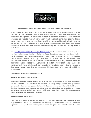 Waarom zijn Seo-Optimalisatiediensten uniek en effectief_