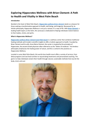 exploring hippocrates wellness with brian clement